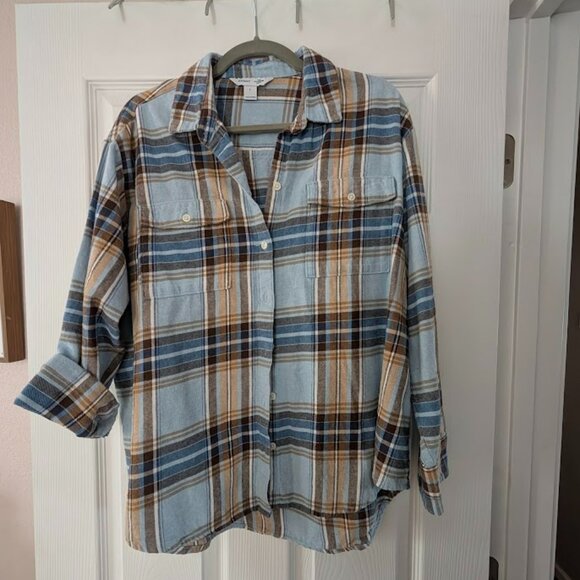 2 Old Navy Women's Flannel Boyfriend Button-Down Shirt Sz L - Picture 3 of 7